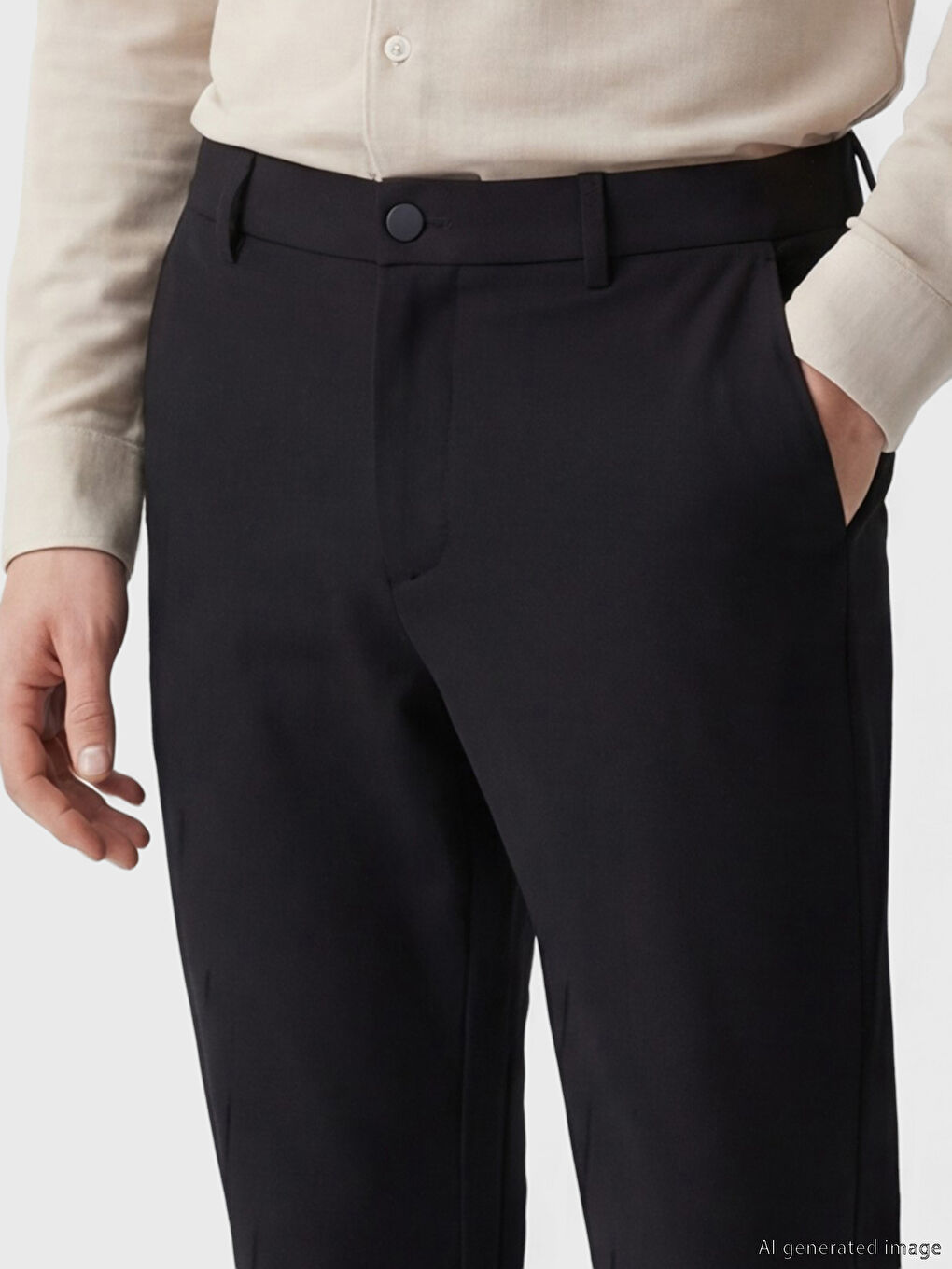 Siyah Standart Kalıp Erkek Pantolon-2