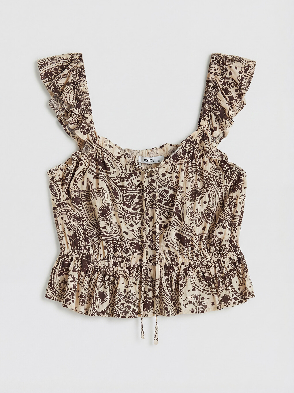 Bluza sa kvadratnom kragnom, uzorkom i naborima, kratka-4