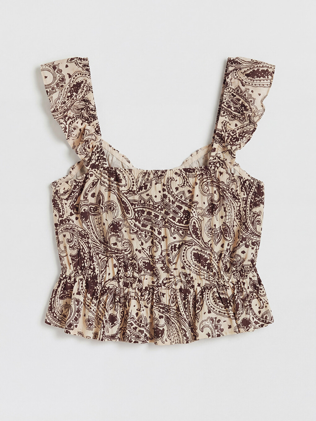 Bluza sa kvadratnom kragnom, uzorkom i naborima, kratka-5