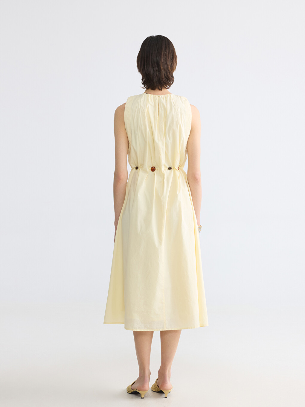 Drawstring Waist A-Line Poplin Dress-3