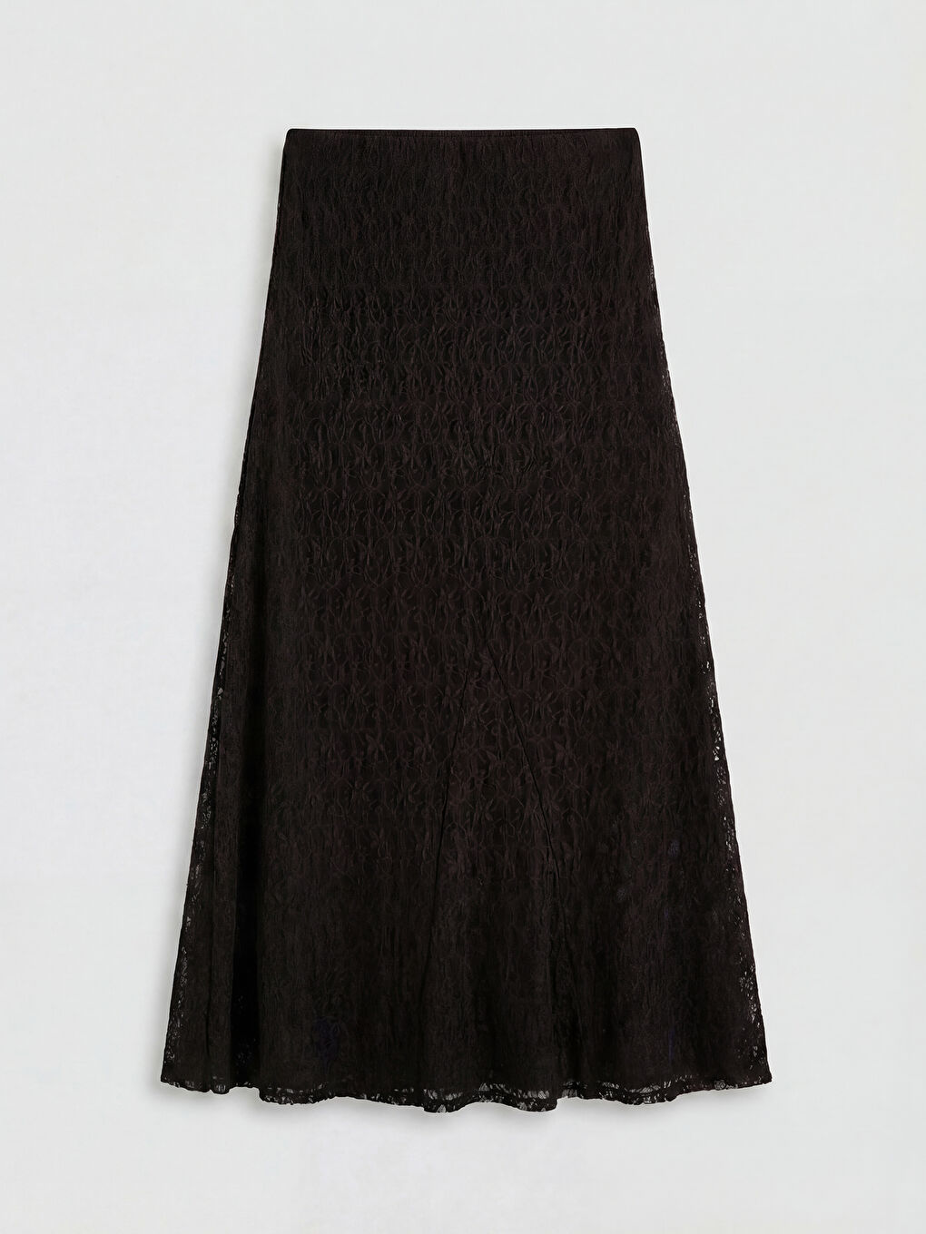 Kahverengi Beli Lastikli Dantelli Kloş Etek-1