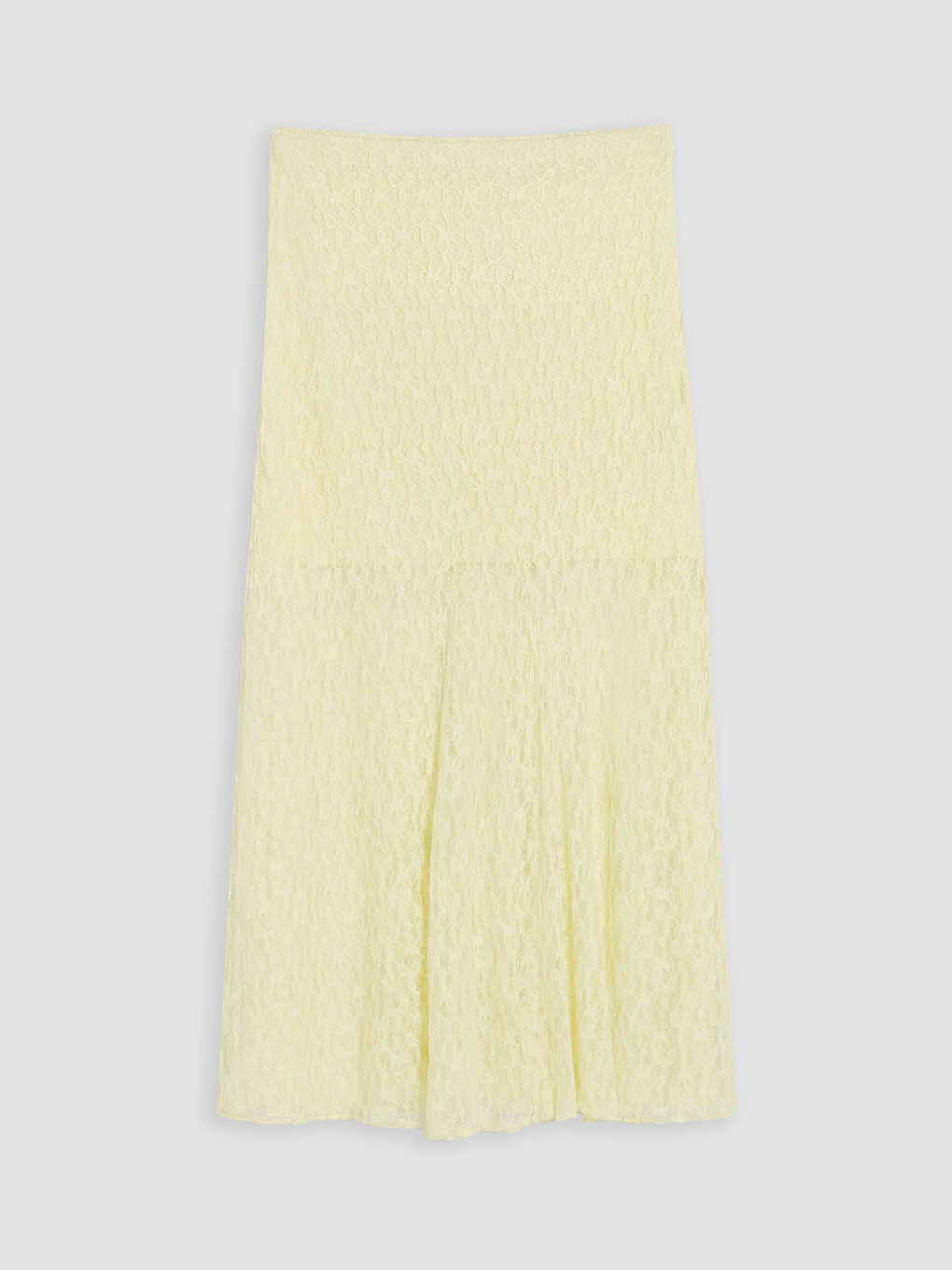 Sarı Beli Lastikli Dantelli Kloş Etek-4