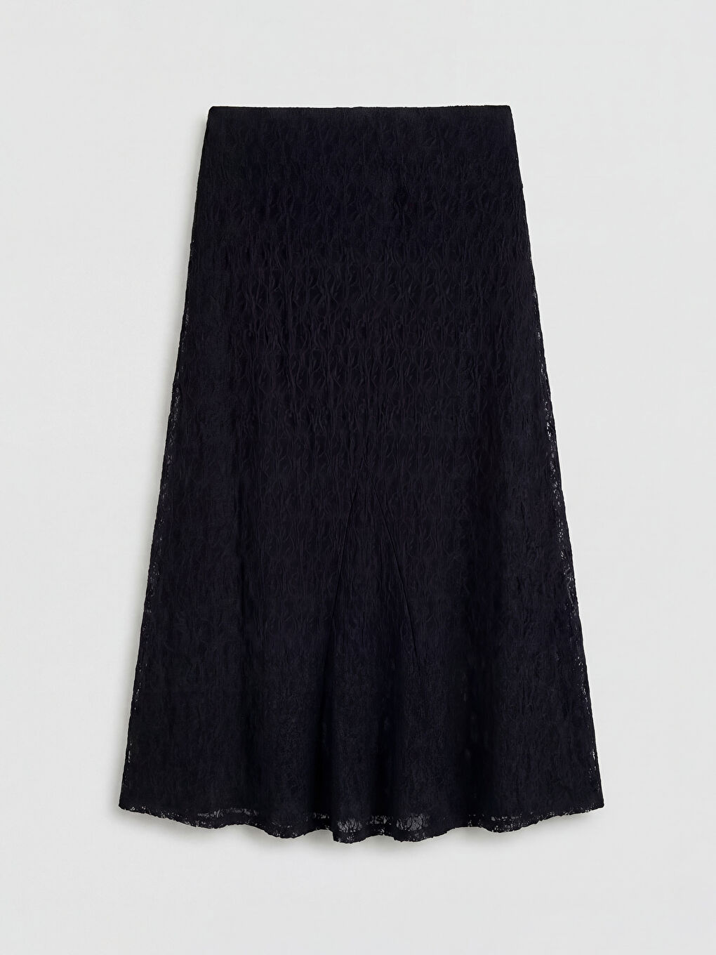 Siyah Beli Lastikli Dantelli Kloş Etek-1