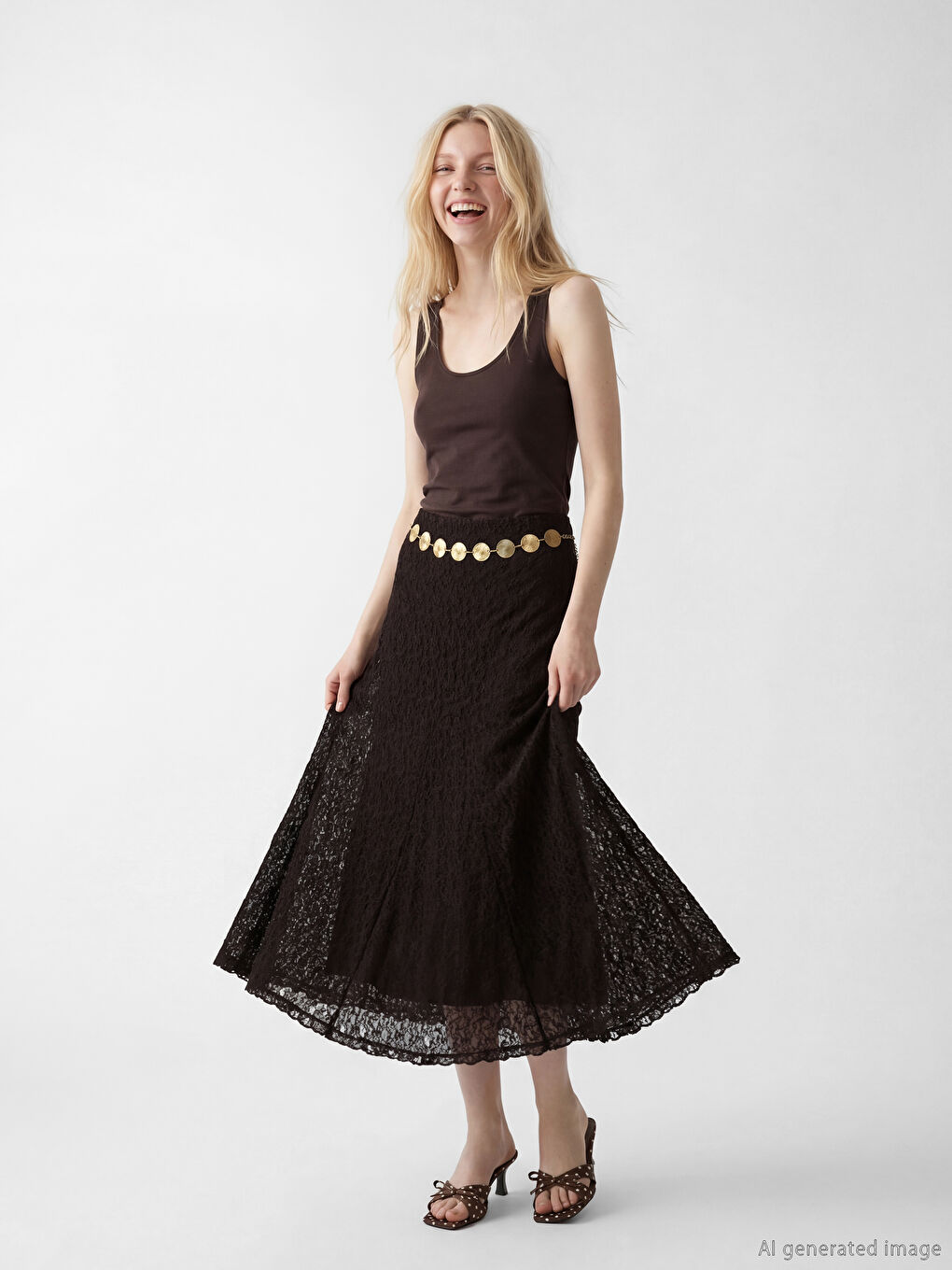 Elastic Waist Lace Flared Skirt