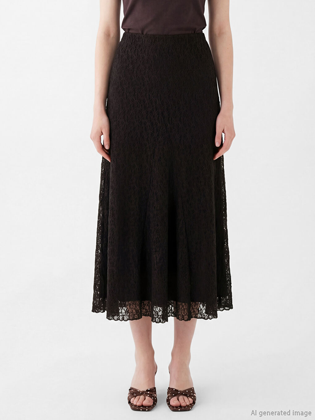 Elastic Waist Lace Flared Skirt-1