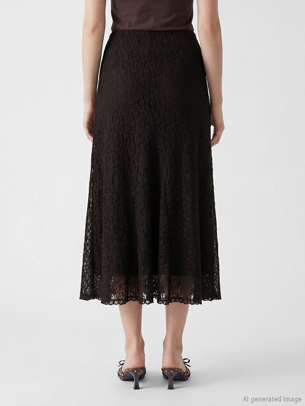 Elastic Waist Lace Flared Skirt-2