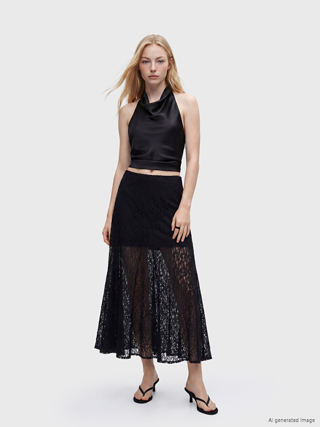 Elastic Waist Lace Flared Skirt