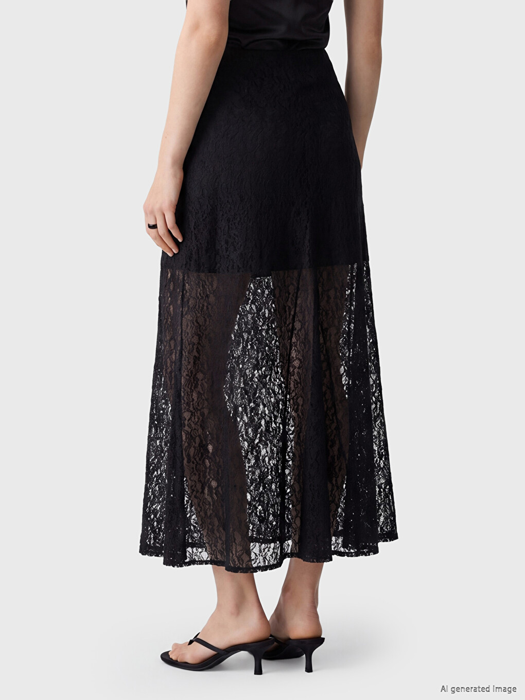Elastic Waist Lace Flared Skirt-1