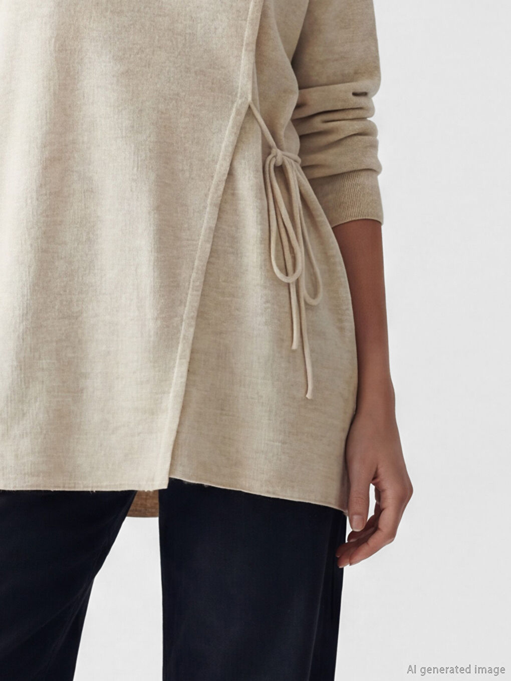 Bej Bisiklet Yaka Kadın Triko Tunik-2