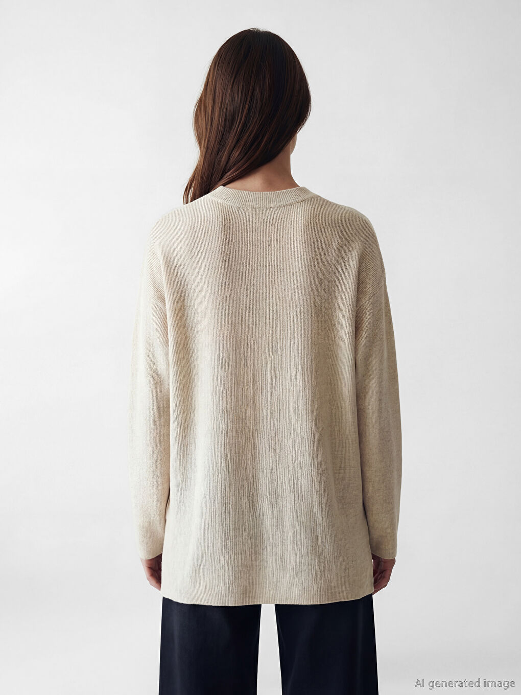 Bej Bisiklet Yaka Kadın Triko Tunik-3