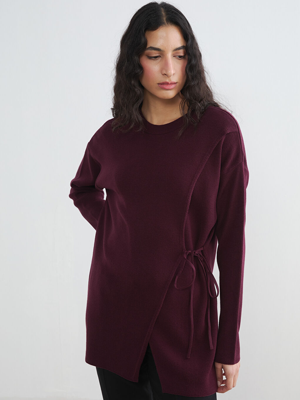 Bordo Bisiklet Yaka Kadın Triko Tunik