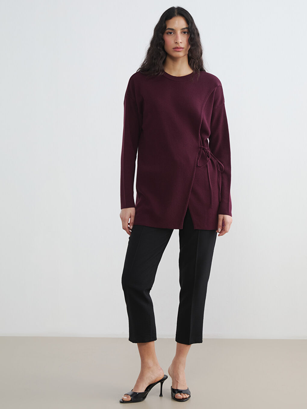 Bordo Bisiklet Yaka Kadın Triko Tunik-1