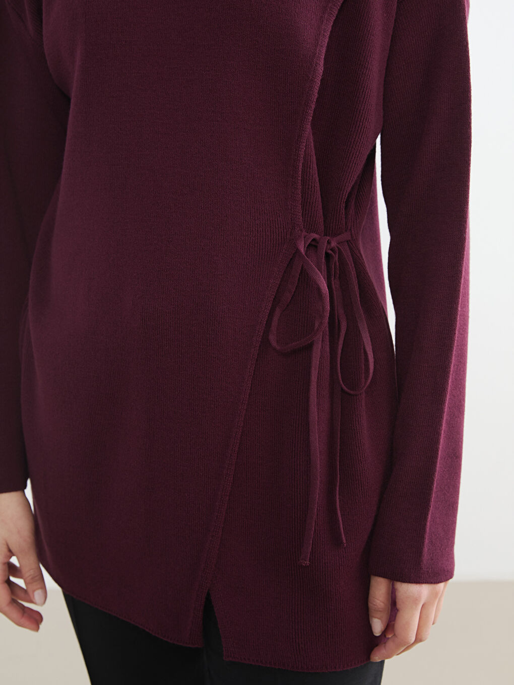 Bordo Bisiklet Yaka Kadın Triko Tunik-2