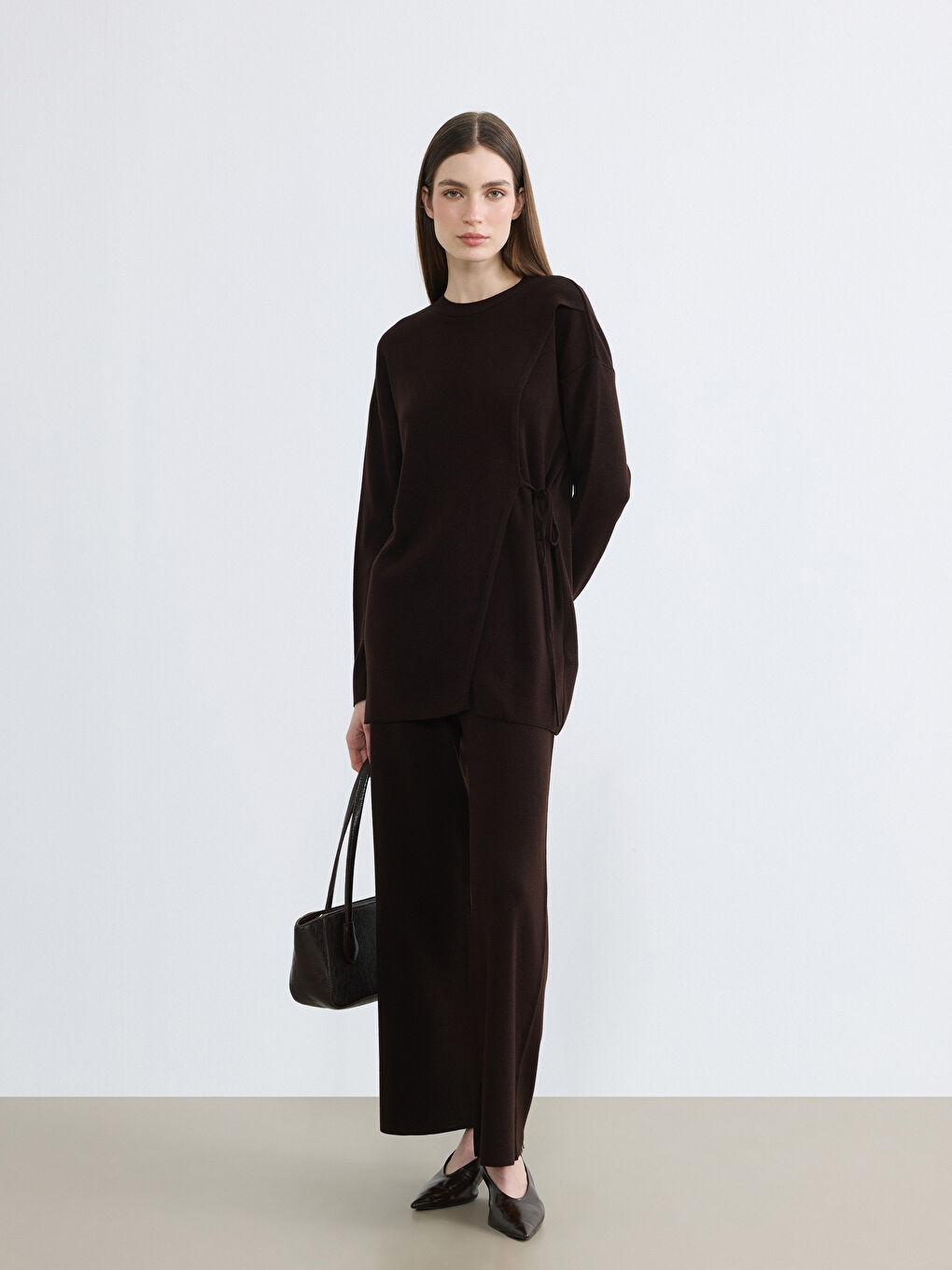 Kahverengi Bisiklet Yaka Kadın Triko Tunik-3