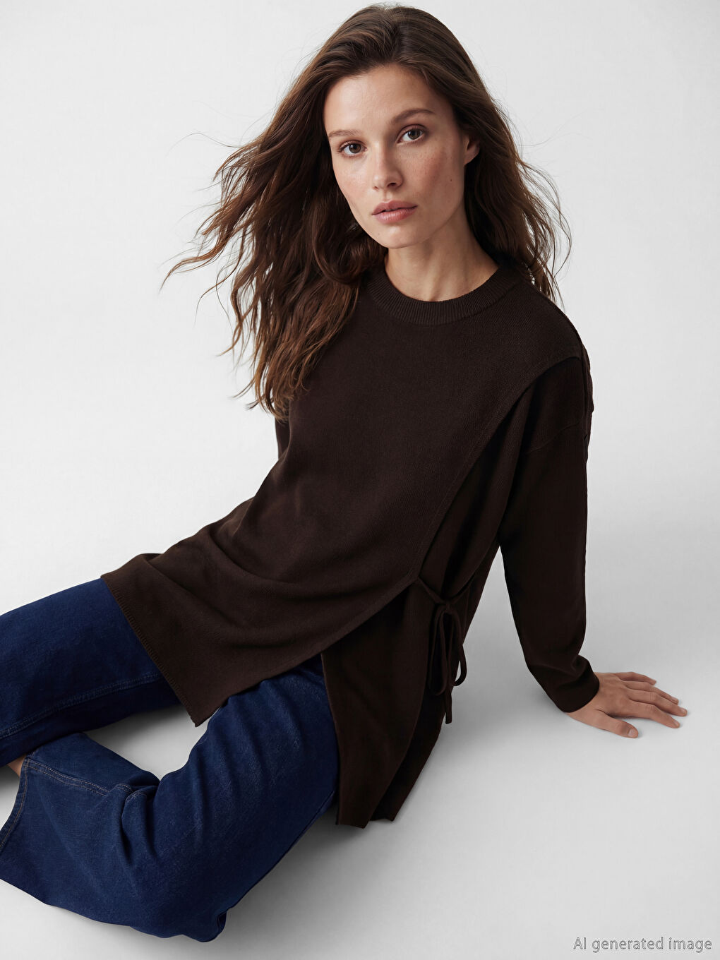 Kahverengi Bisiklet Yaka Kadın Triko Tunik