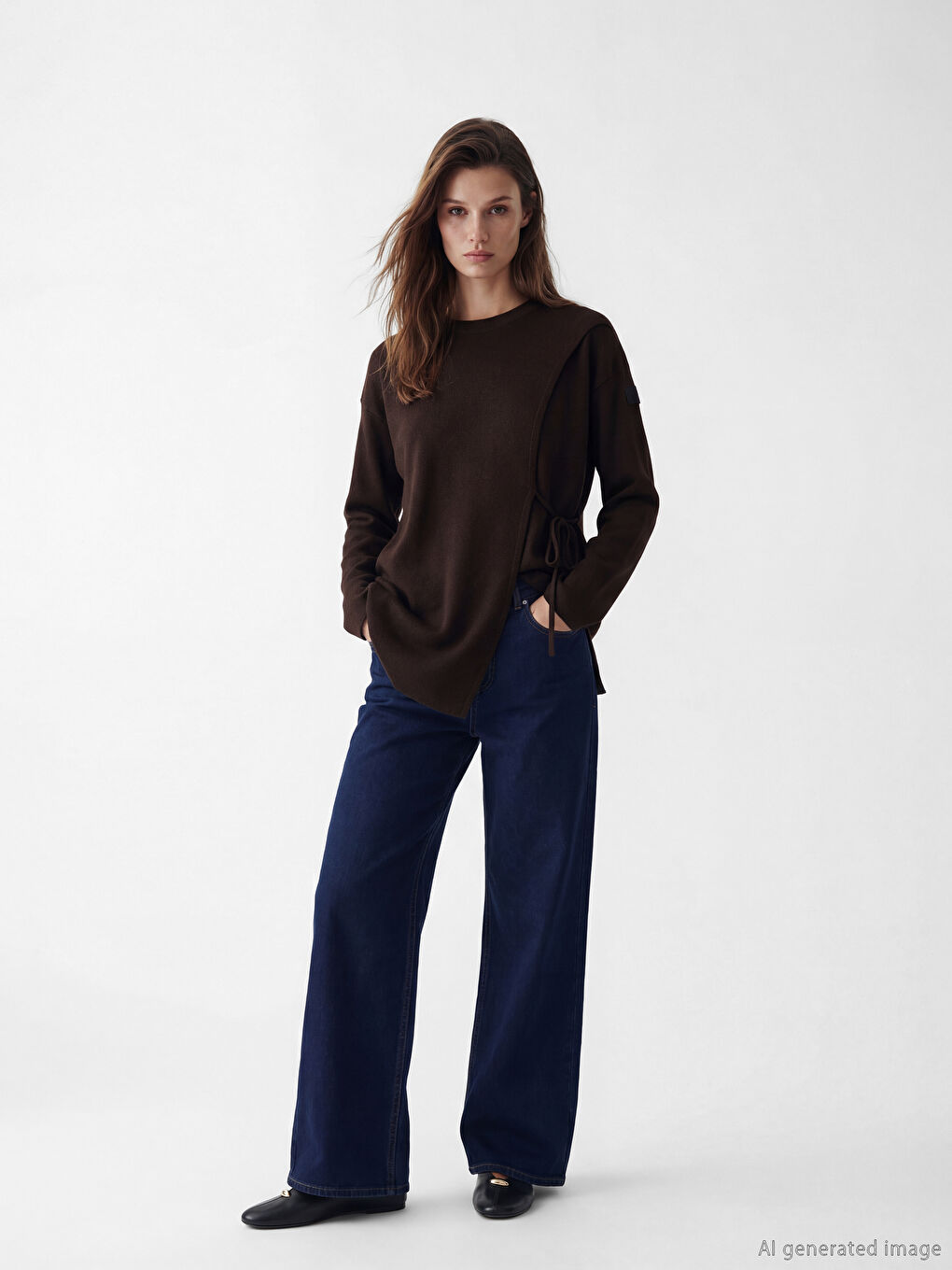 Kahverengi Bisiklet Yaka Kadın Triko Tunik-2