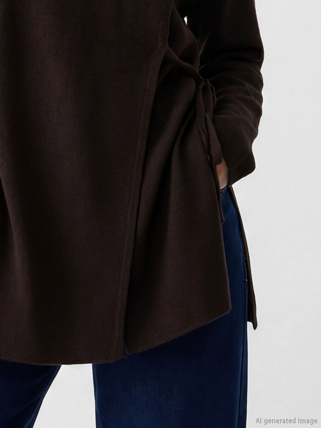 Kahverengi Bisiklet Yaka Kadın Triko Tunik-4