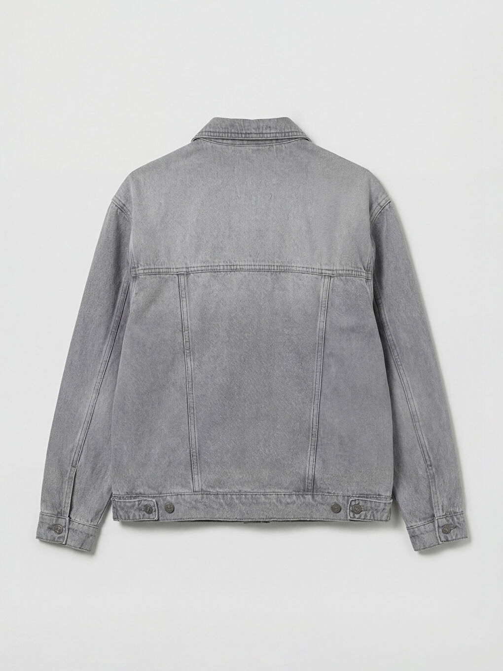 Gri Gömlek Yaka Oversize Kadın Jean Ceket-5