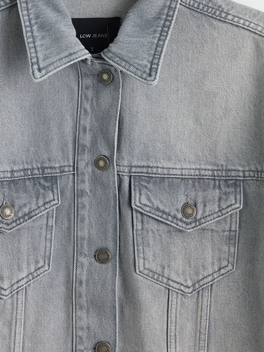 Gri Gömlek Yaka Oversize Kadın Jean Ceket-6