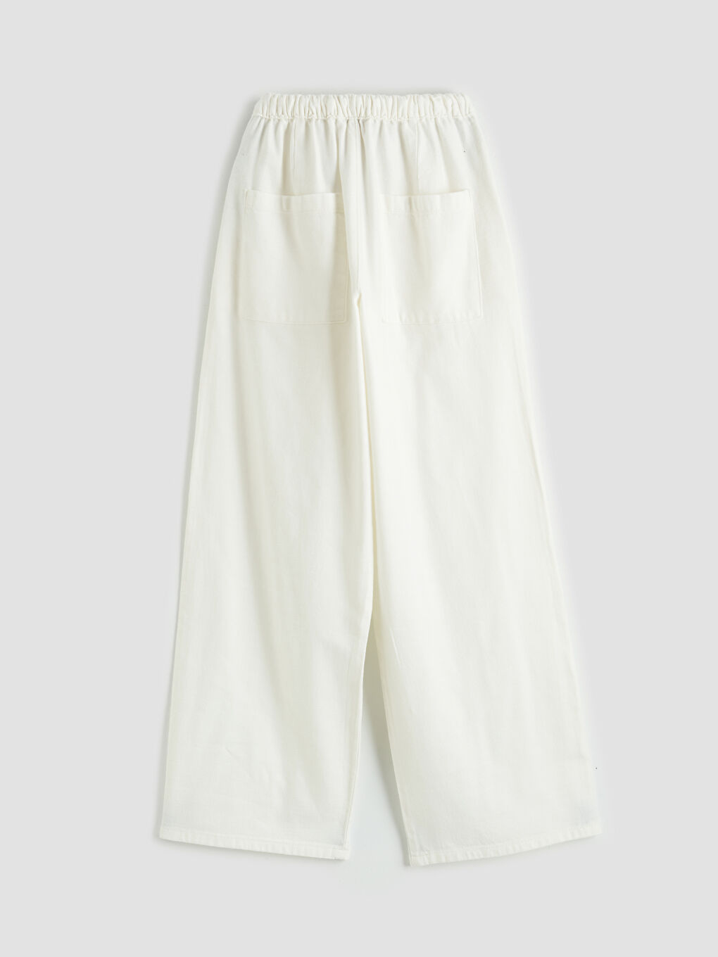 Beyaz Beli Lastikli Gabardin Kadın Pantolon-1