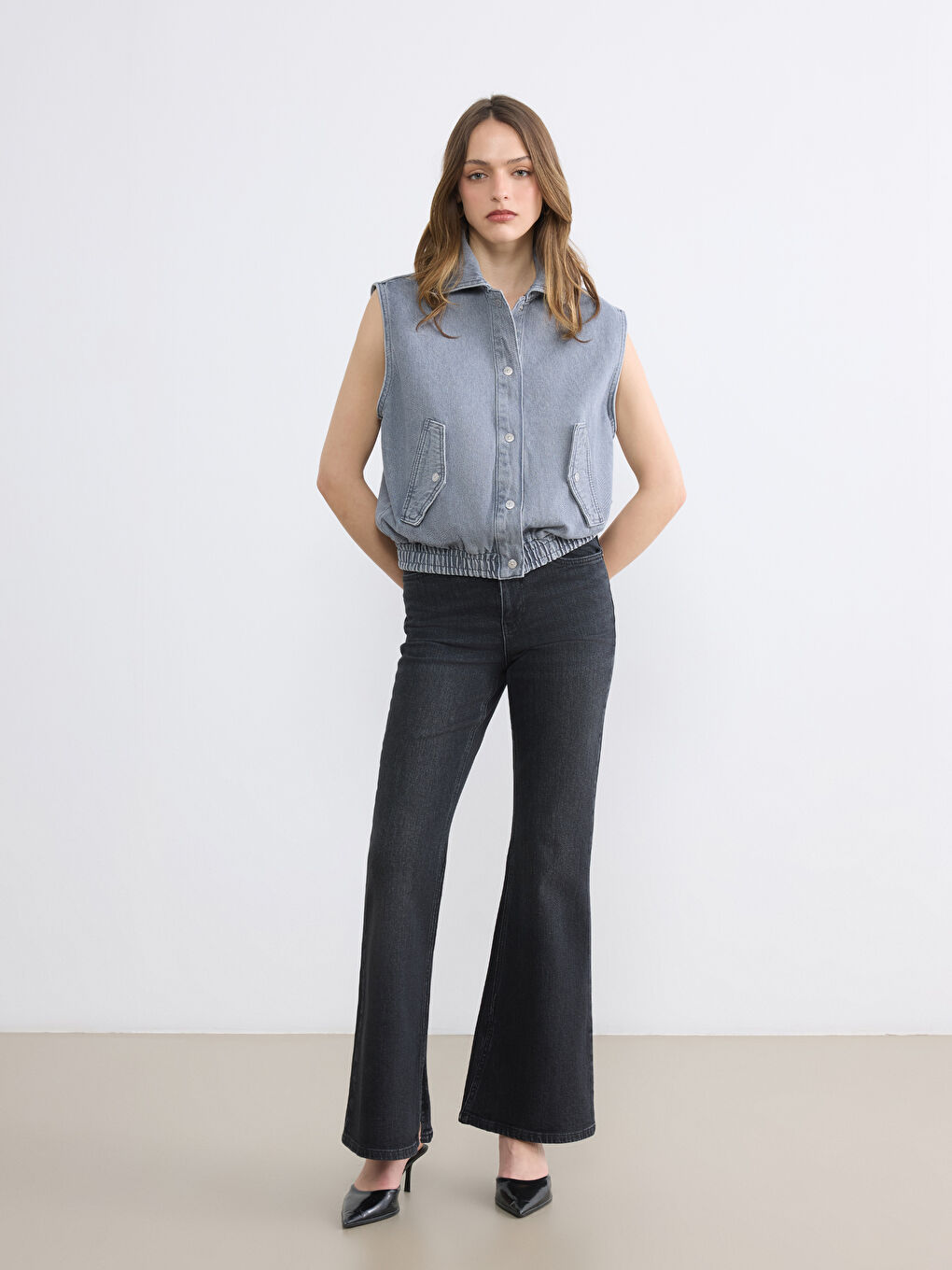 жағалы әйелдерге арналған деним жилет-1