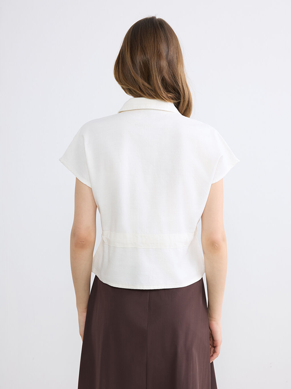 Beyaz Gömlek Yaka Kadın Yelek-3