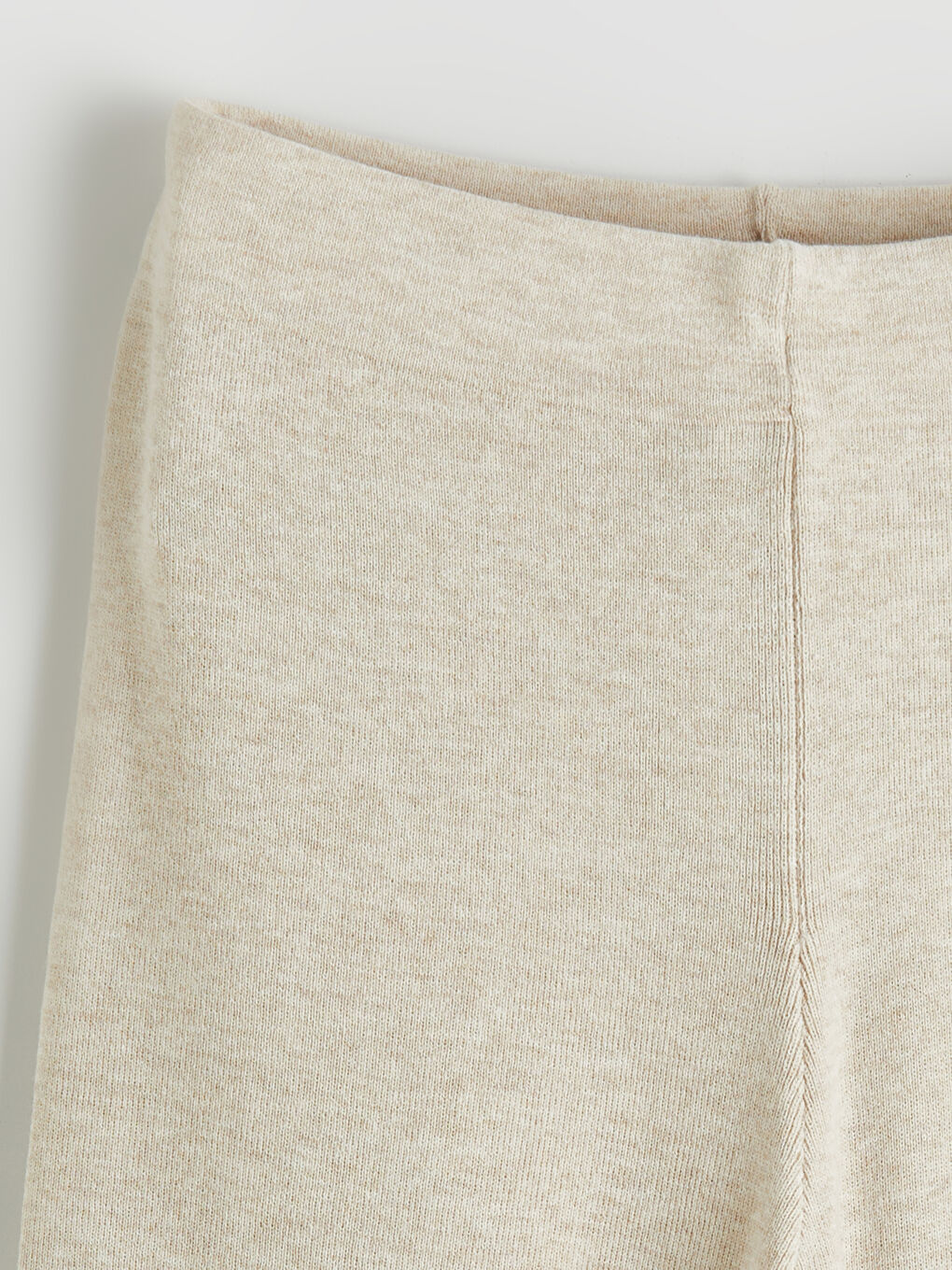 Bej Beli Lastikli Geniş Paça Kadın Triko Pantolon-1