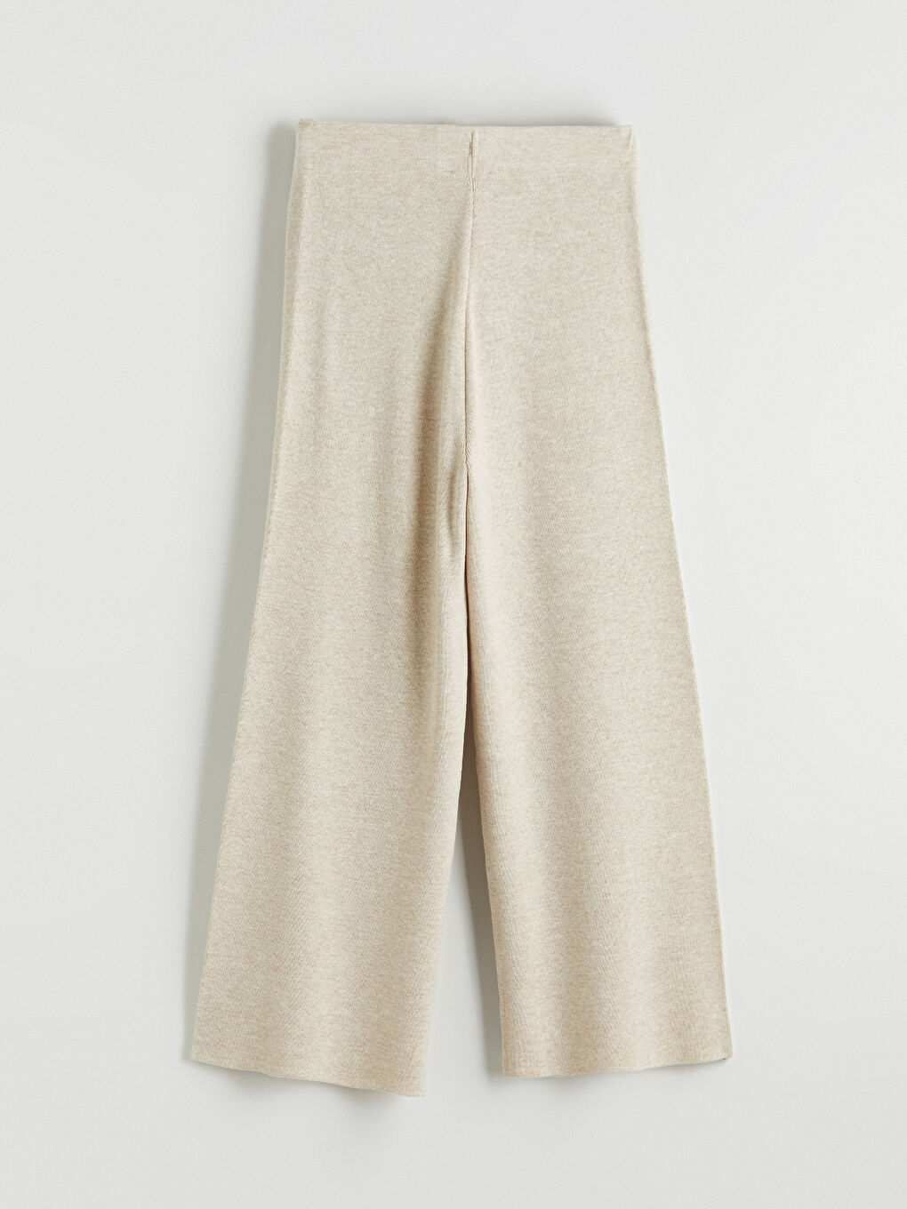 Bej Beli Lastikli Geniş Paça Kadın Triko Pantolon-2