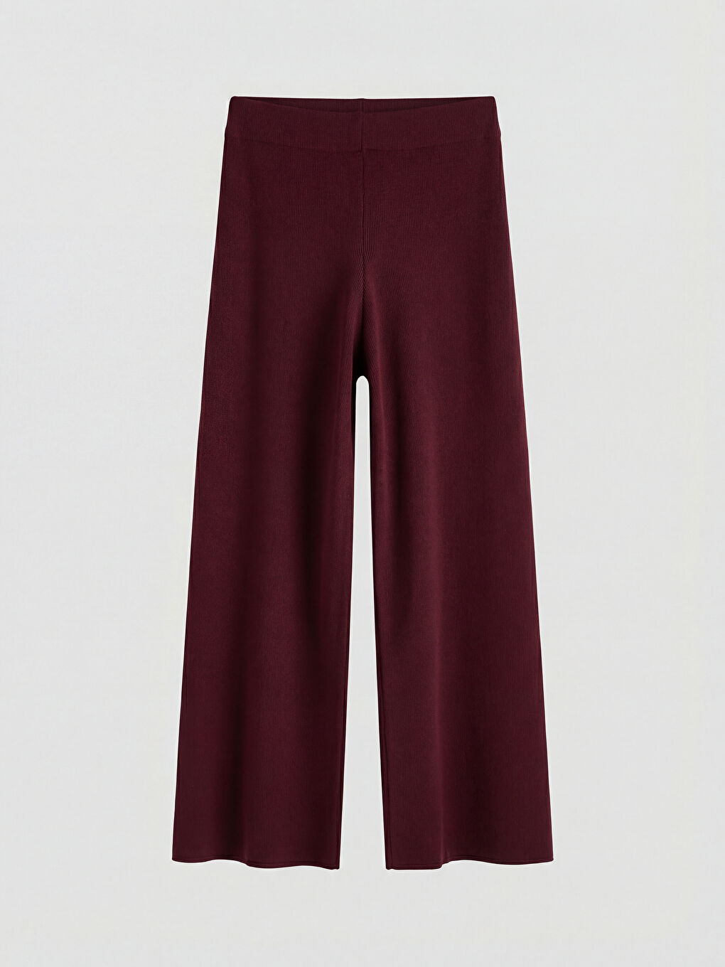 Bordo Beli Lastikli Geniş Paça Kadın Triko Pantolon