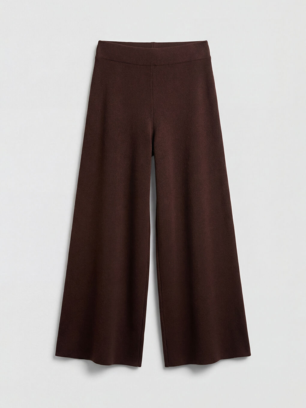 Kahverengi Beli Lastikli Geniş Paça Kadın Triko Pantolon