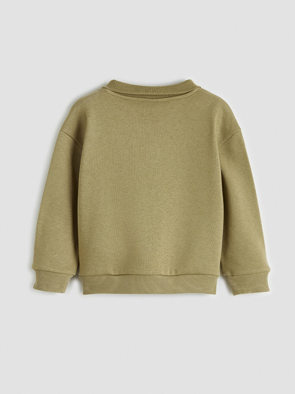 Haki Polo Yaka Baskılı Erkek Çocuk Sweatshirt-1