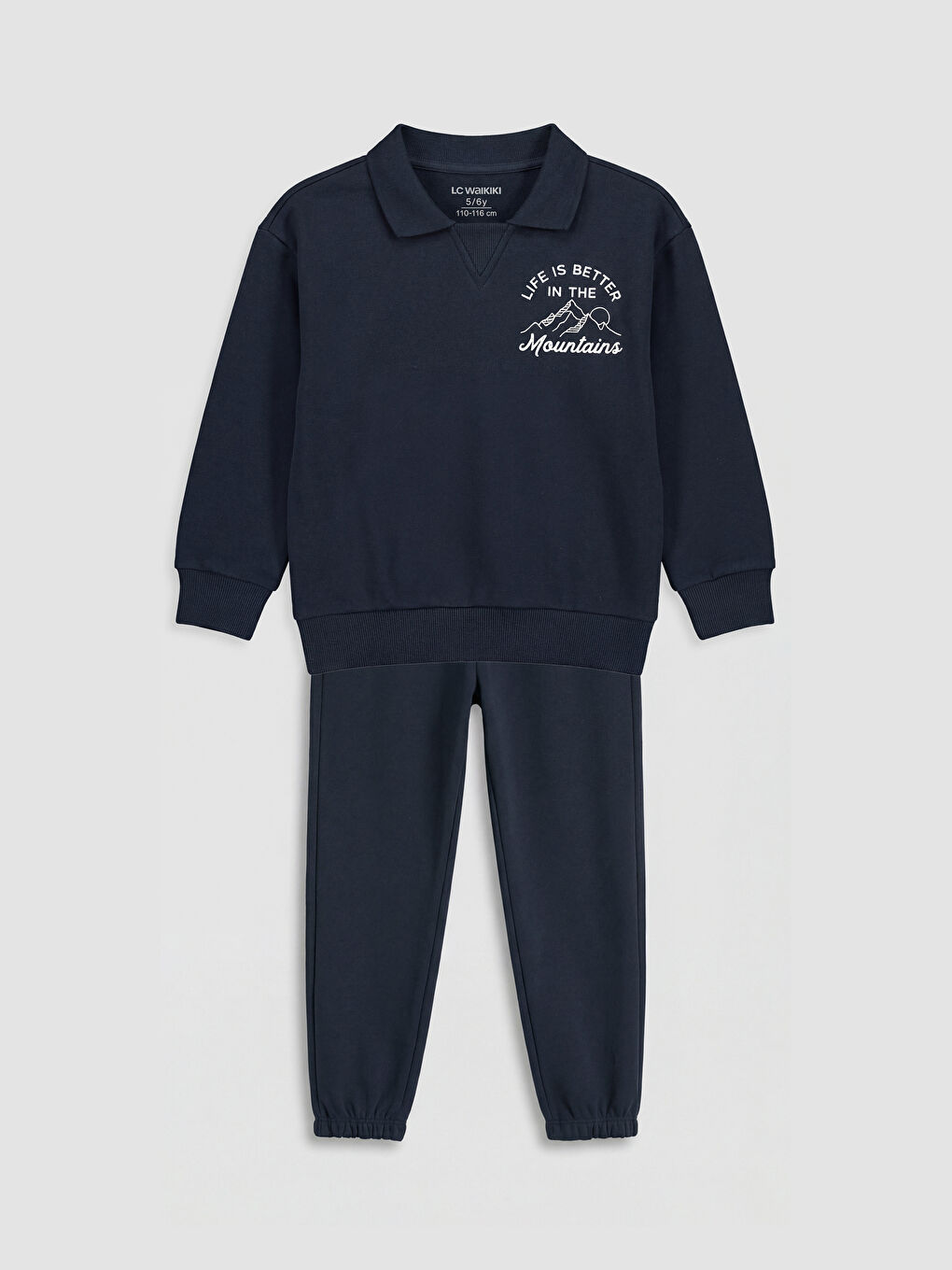 Lacivert Polo Yaka Baskılı Erkek Çocuk Kalın Eşofman Takımı