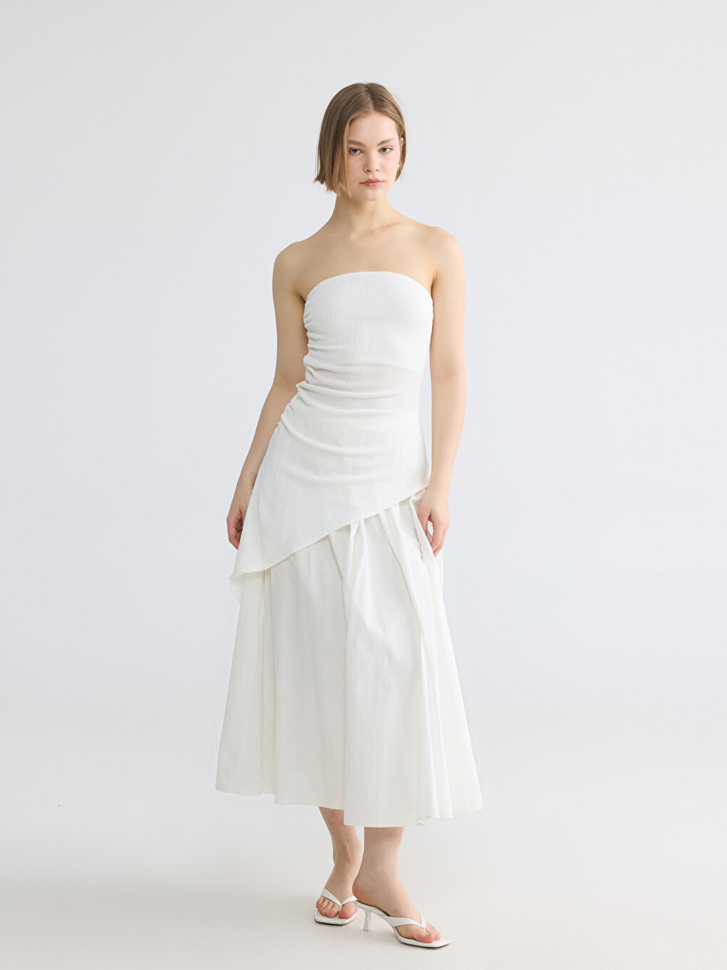 Strapless Collar Ruched Asymmetric Cut Blouse-1