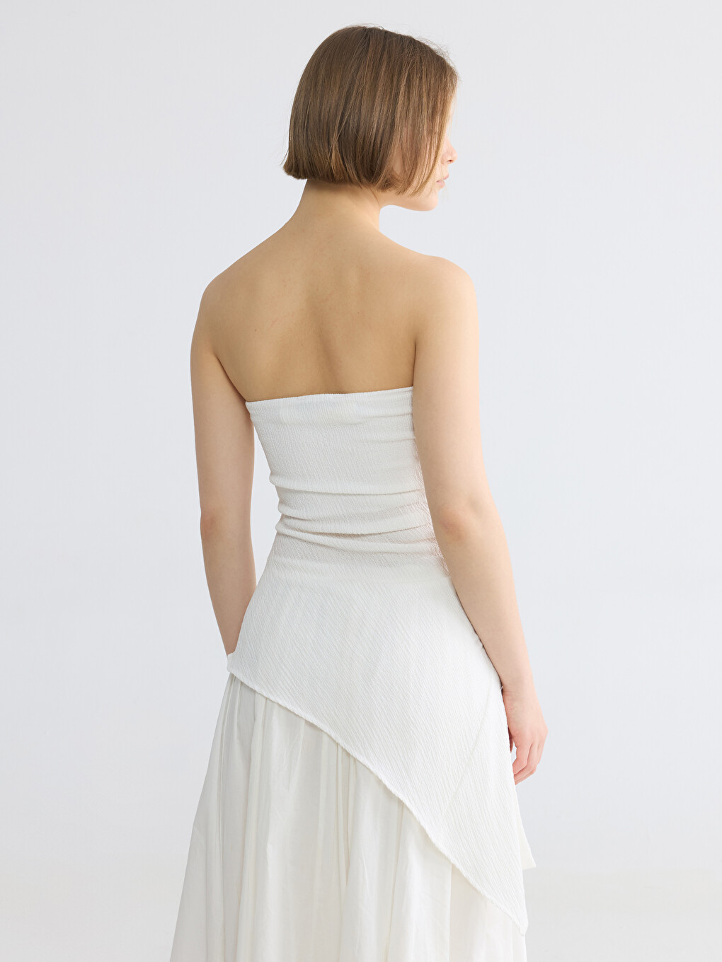 Strapless Collar Ruched Asymmetric Cut Blouse-3