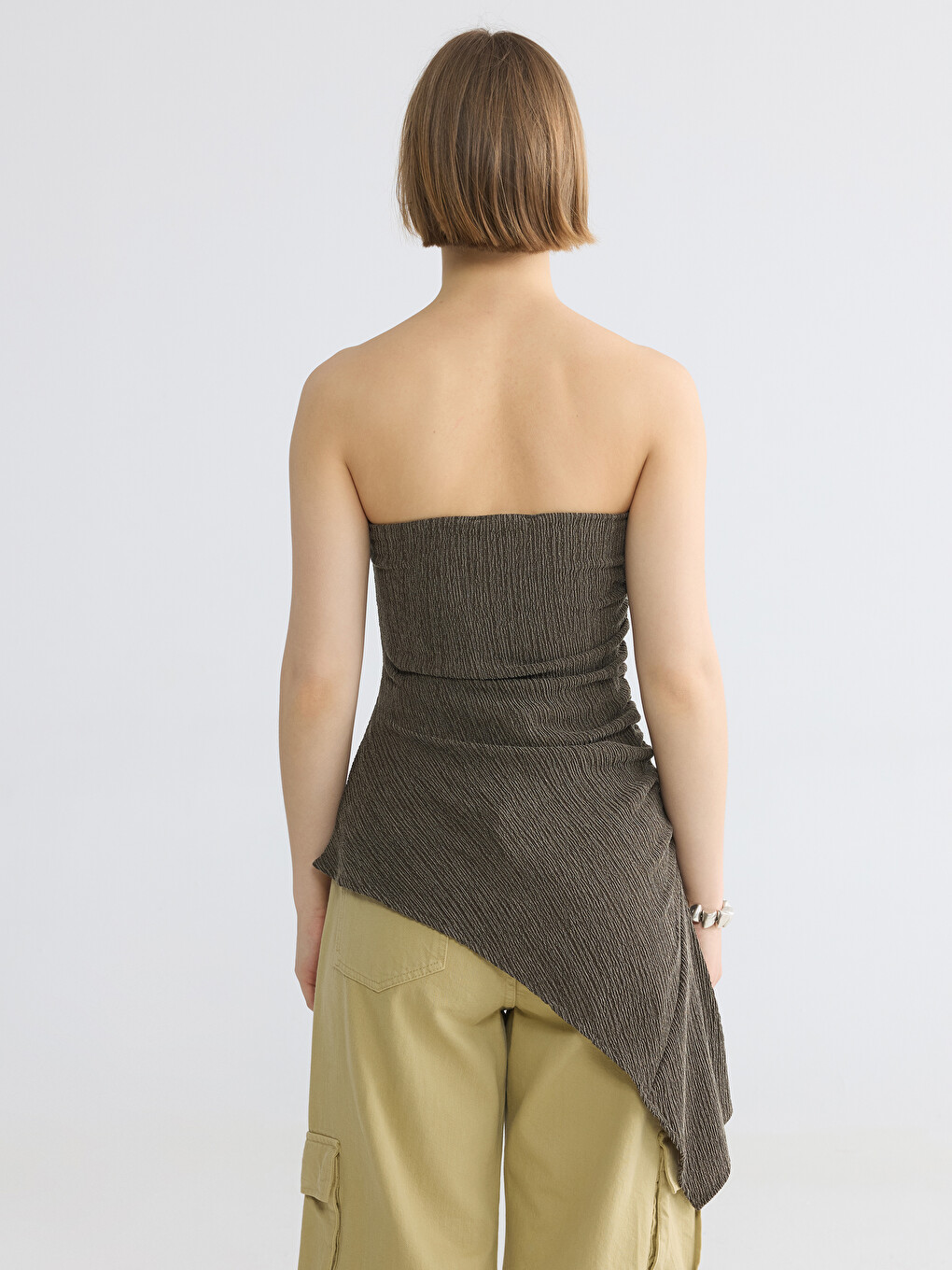 Strapless Collar Ruched Asymmetric Cut Blouse-3