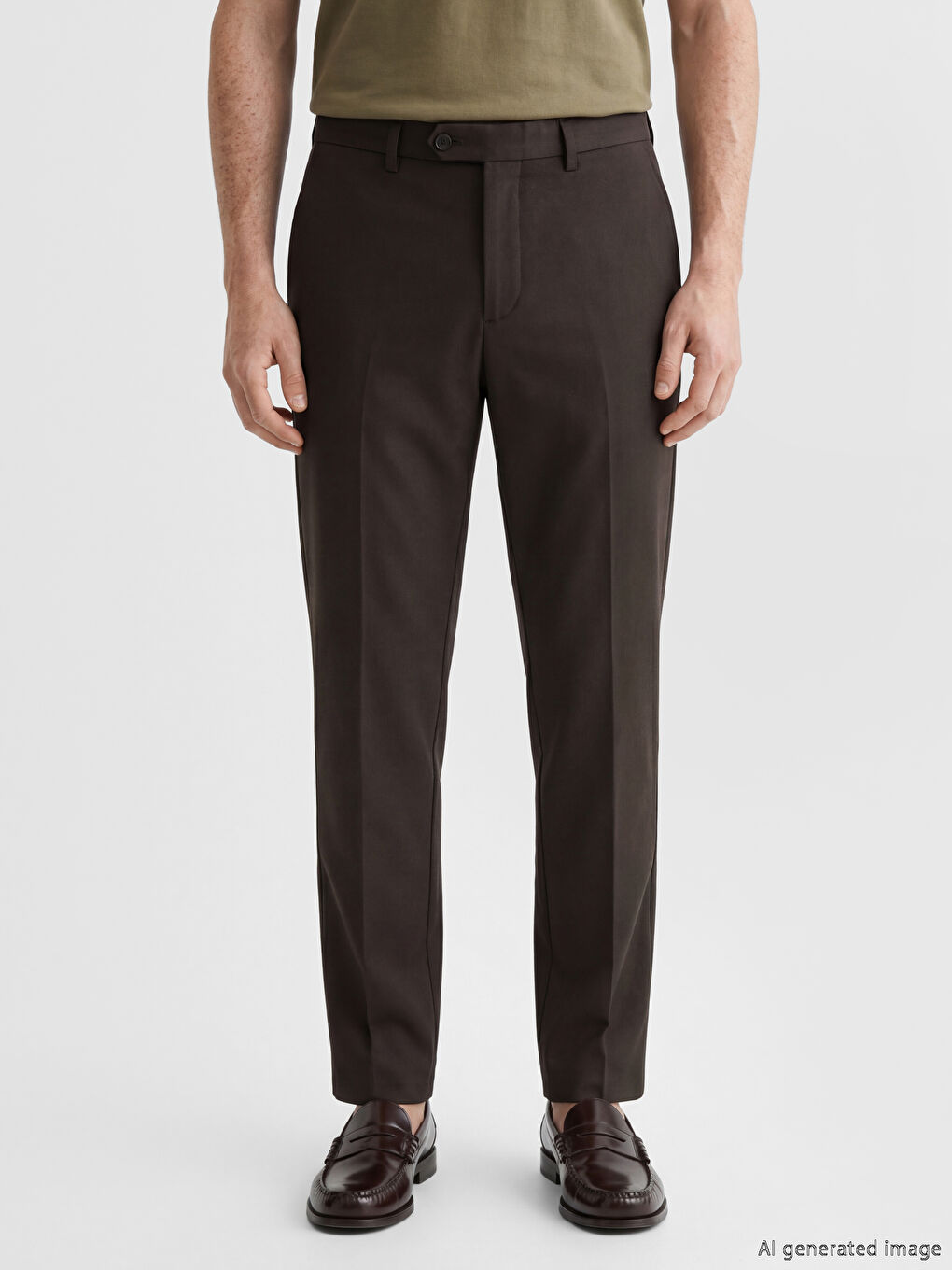 Kahverengi Standart Kalıp Erkek Gabardin Pantolon-1