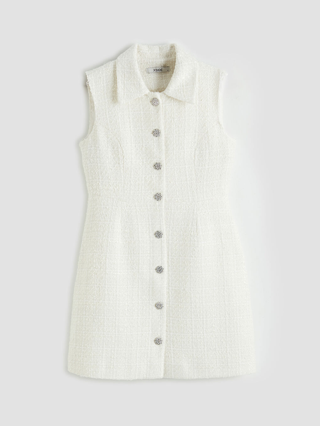 Ekru Tüvit Mini Gömlek Elbise