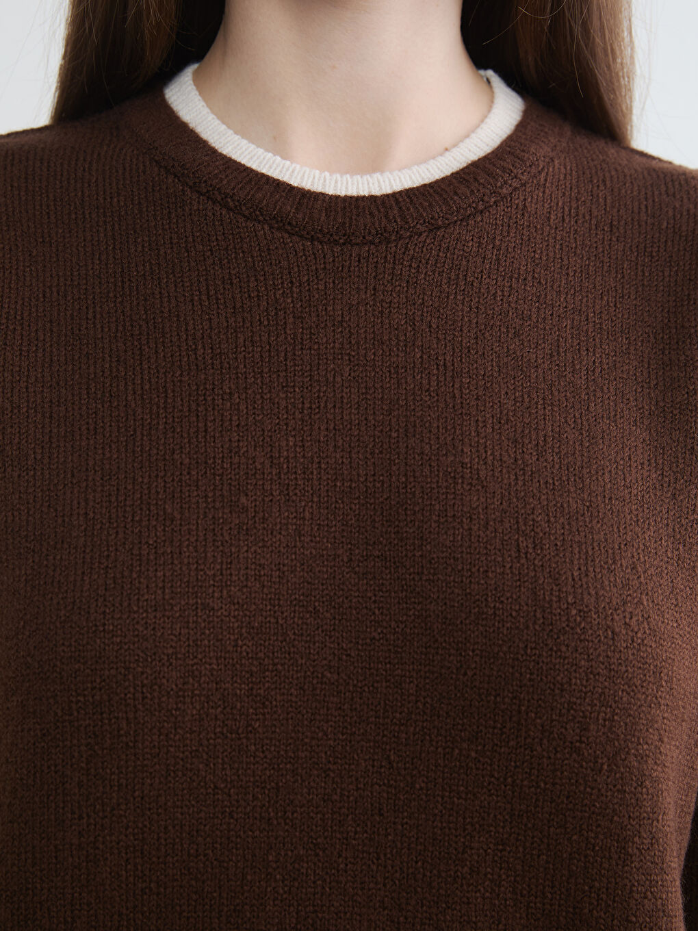 Kahverengi Bisiklet Yaka Kadın Triko Kazak-2