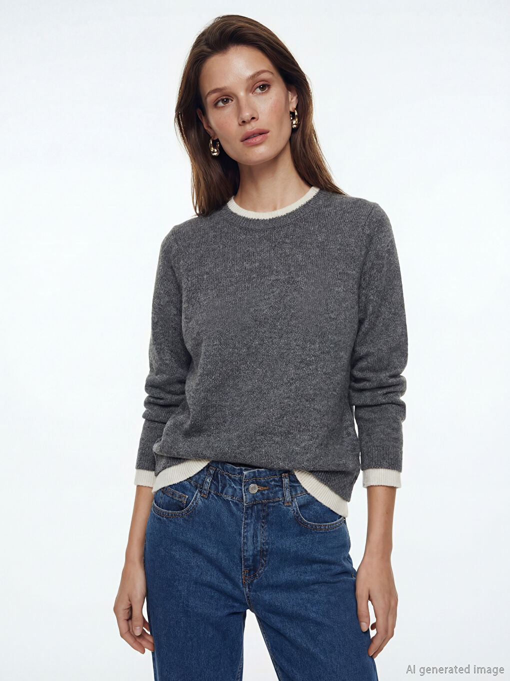 Gri Bisiklet Yaka Kadın Triko Kazak