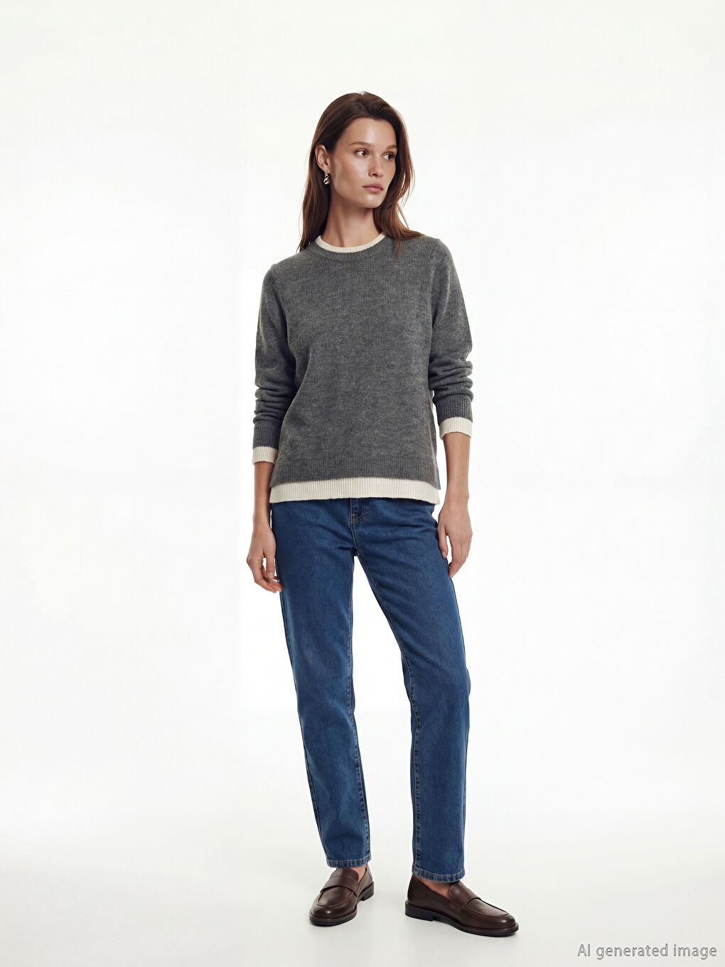 Gri Bisiklet Yaka Kadın Triko Kazak-1