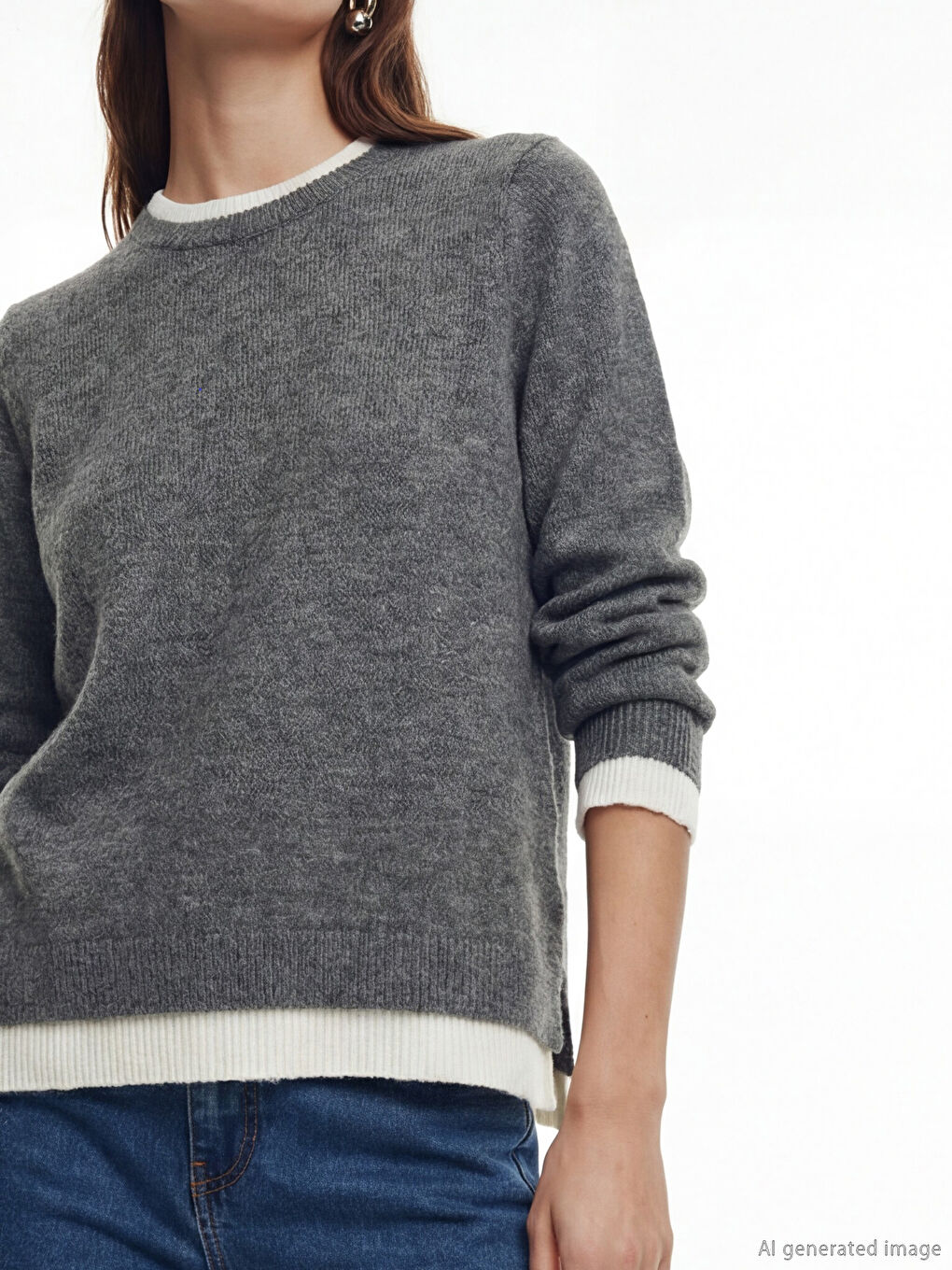 Gri Bisiklet Yaka Kadın Triko Kazak-2