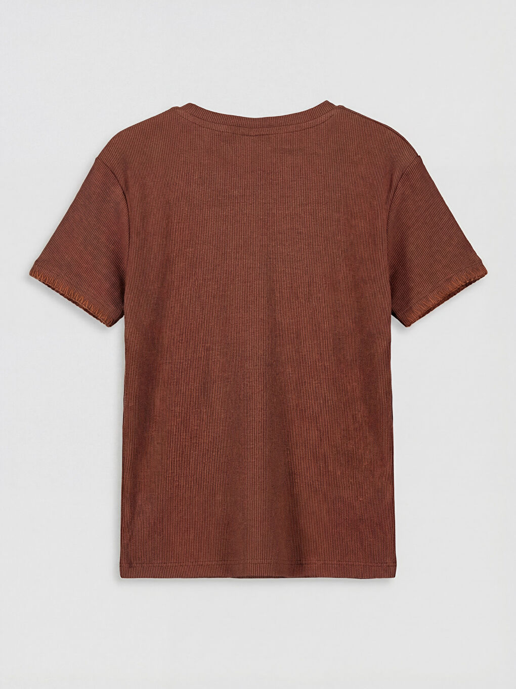 Kahverengi Bisiklet Yaka Nakışlı Kız Çocuk Tişört-1