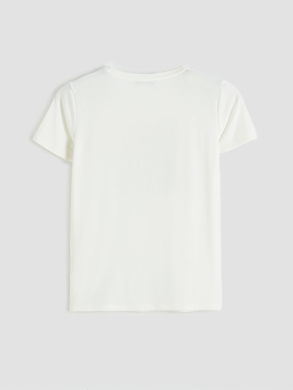 Ekru Bisiklet Yaka Baskılı Kadın Tişört-1