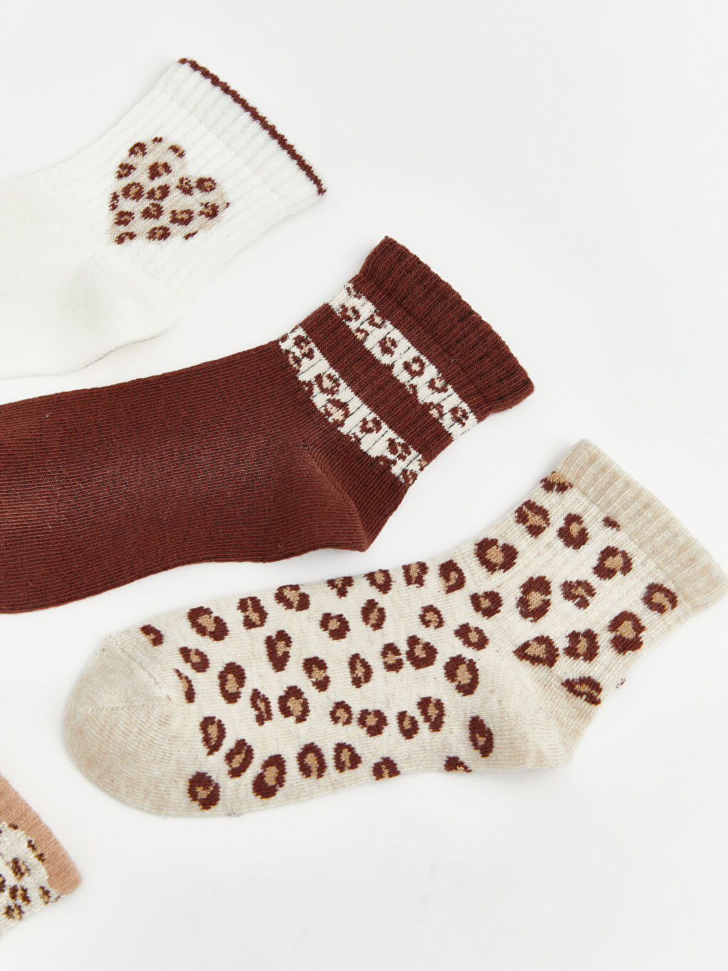 Ekru Desenli Kız Çocuk Soket Çorap 5'li-1