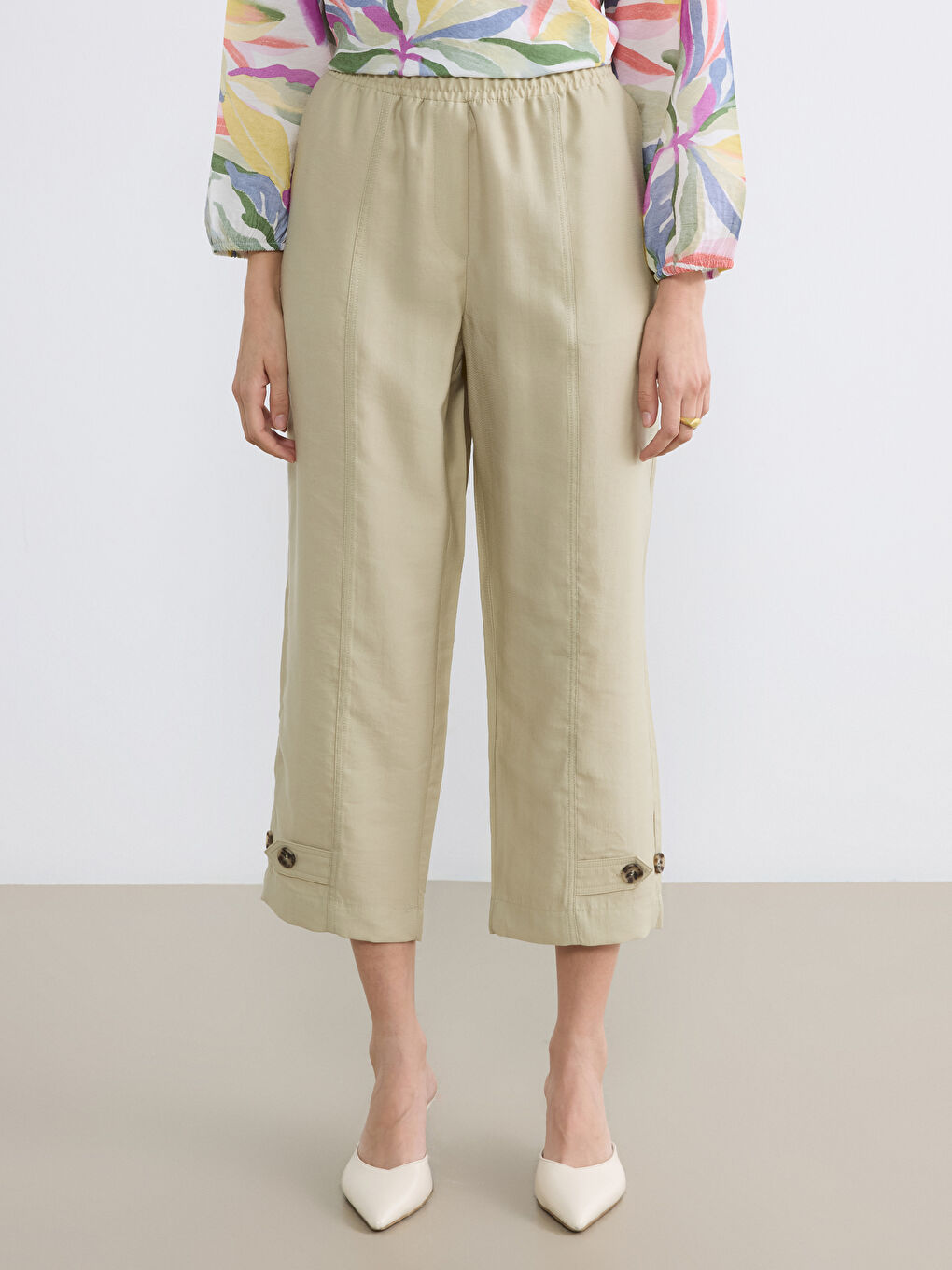 Yeşil Beli Lastikli Kadın Pantolon-1