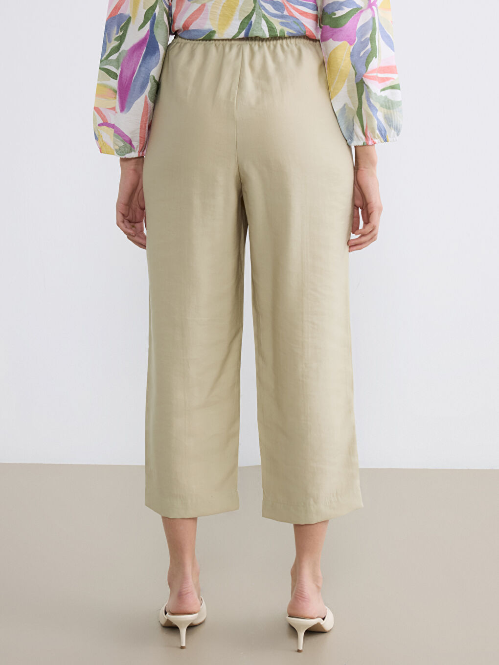 Yeşil Beli Lastikli Kadın Pantolon-3