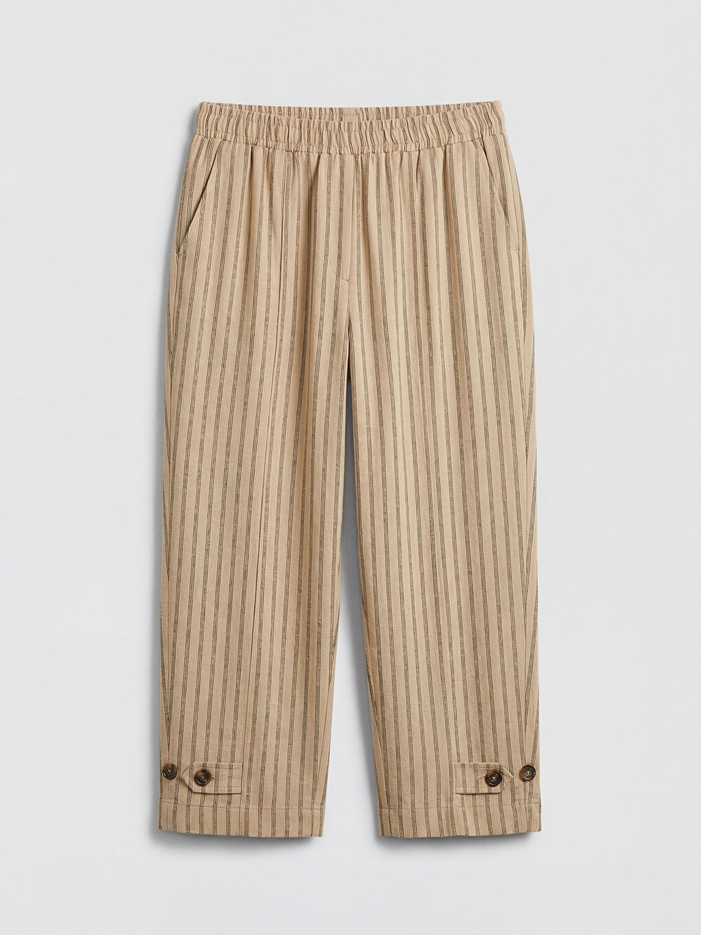 Kahverengi Beli Lastikli Çizgili Havuç Kesim Kadın Pantolon