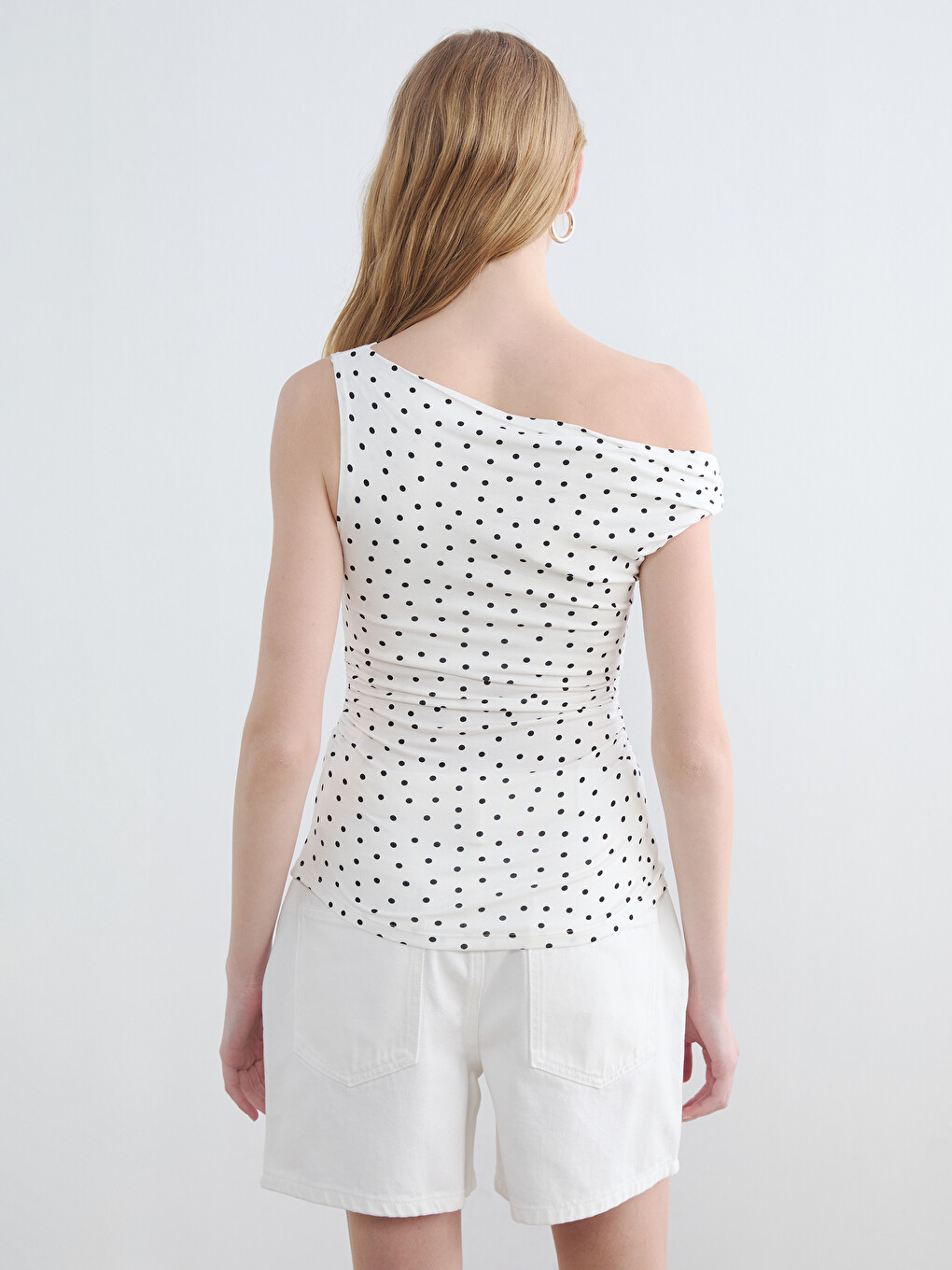 Boat Neck Polka Dotted Blouse-3