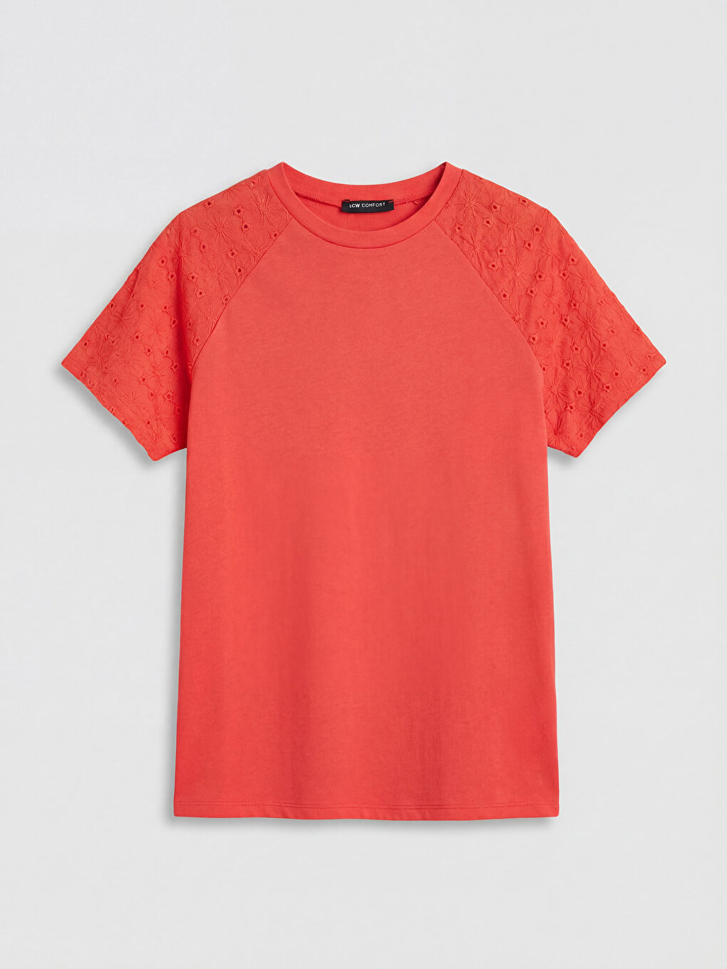 Kırmızı Bisiklet Yaka Nakışlı Kadın Tişört