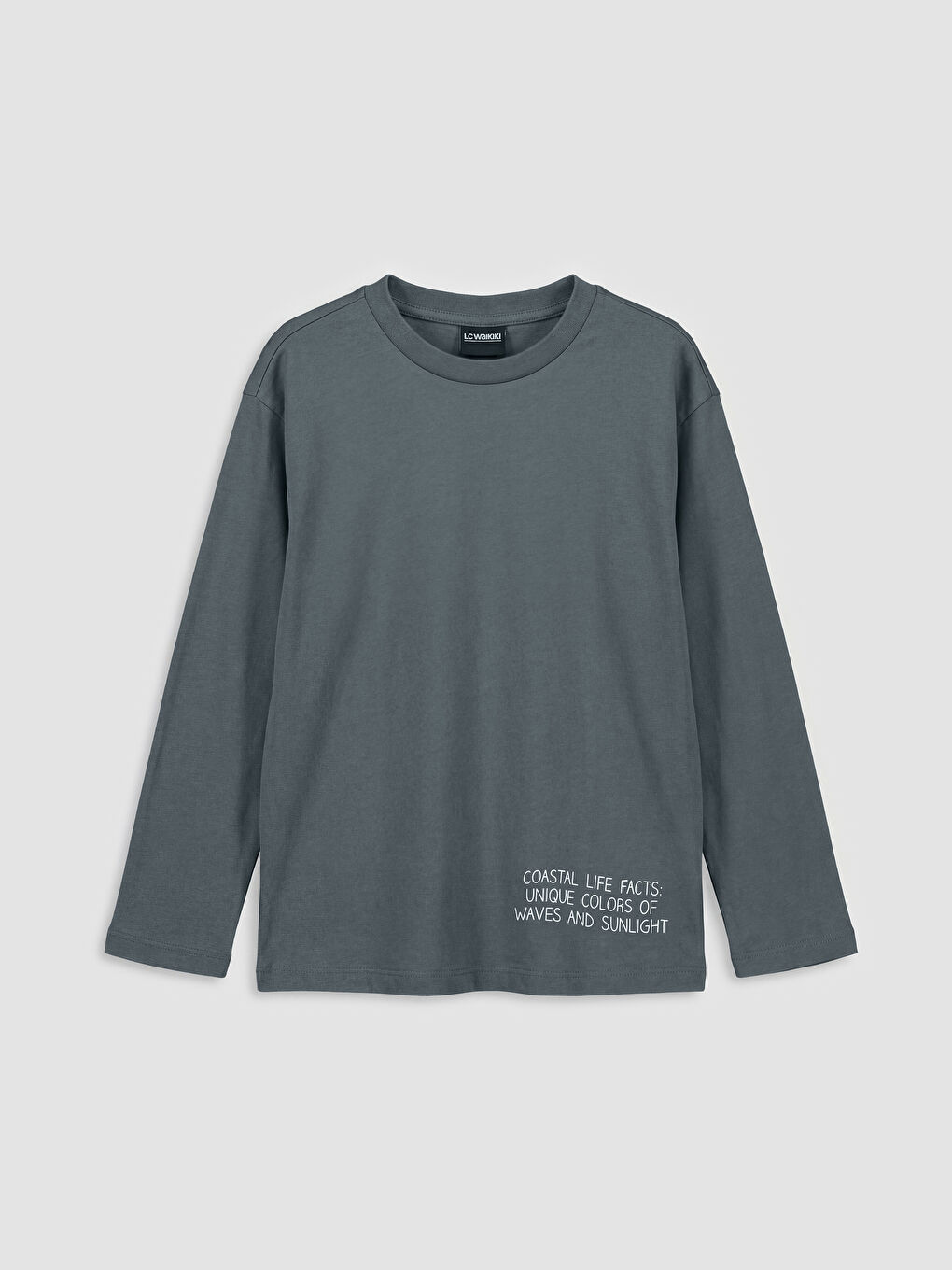 Gri Bisiklet Yaka Baskılı Kız Çocuk Tişört